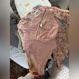 Pink Ribbed One-Piece Swimsuit